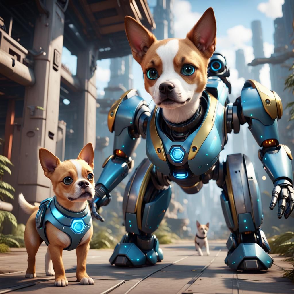 Video Game Avatar and Robot Dog in 3D