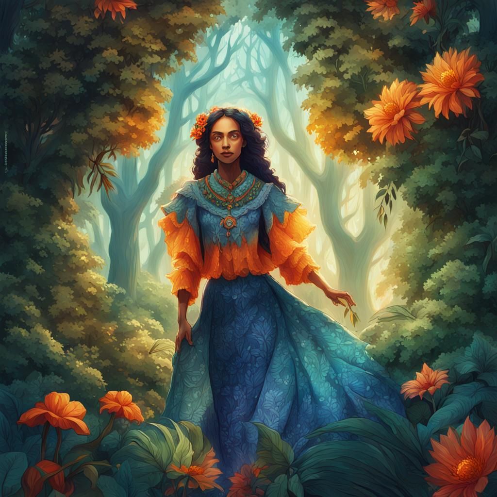 Woman in Exotic Forest: Fantasy Concept Art