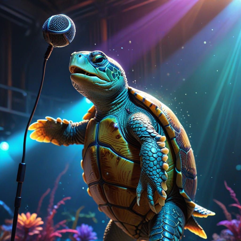 Singing Turtle in Comic Book Style