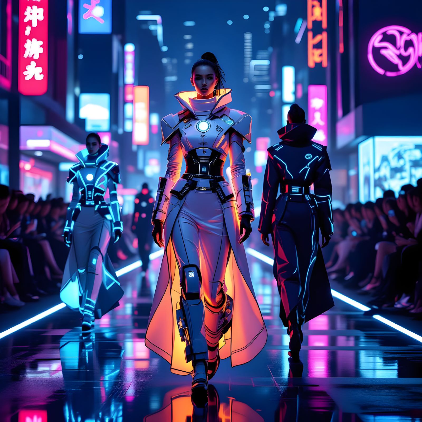 Futuristic Fashion in 2080 with Glowing Accents