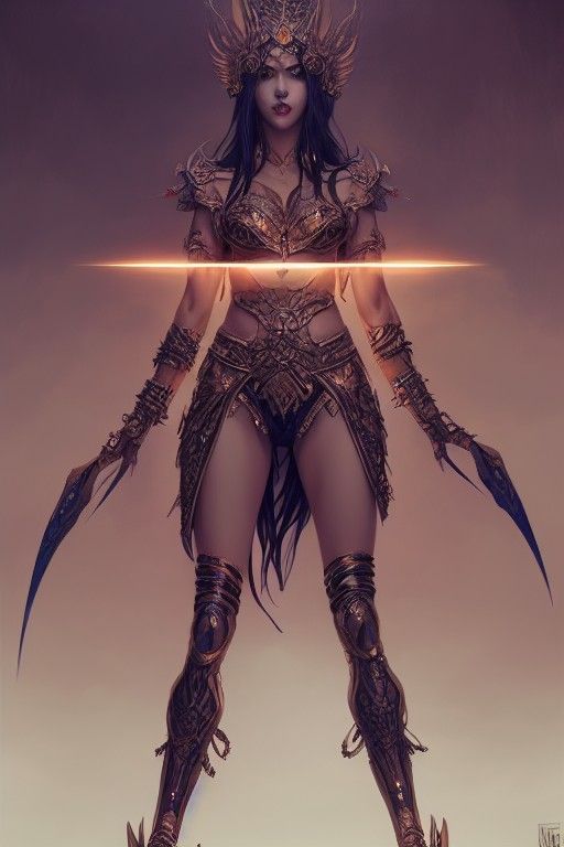Elegant Goddess in Intricate Armor, Digital Illustration
