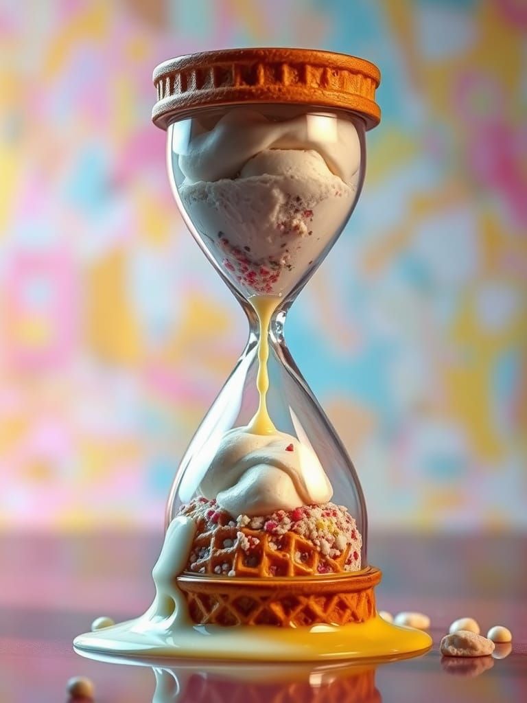 Hyperrealistic Ice Cream Hourglass Time Concept