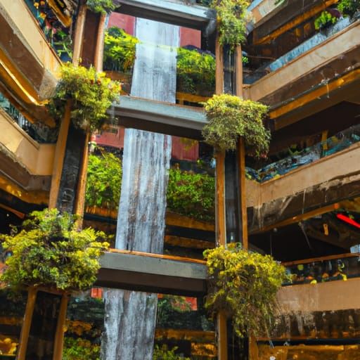 Indoor Shopping Mall with Waterfalls