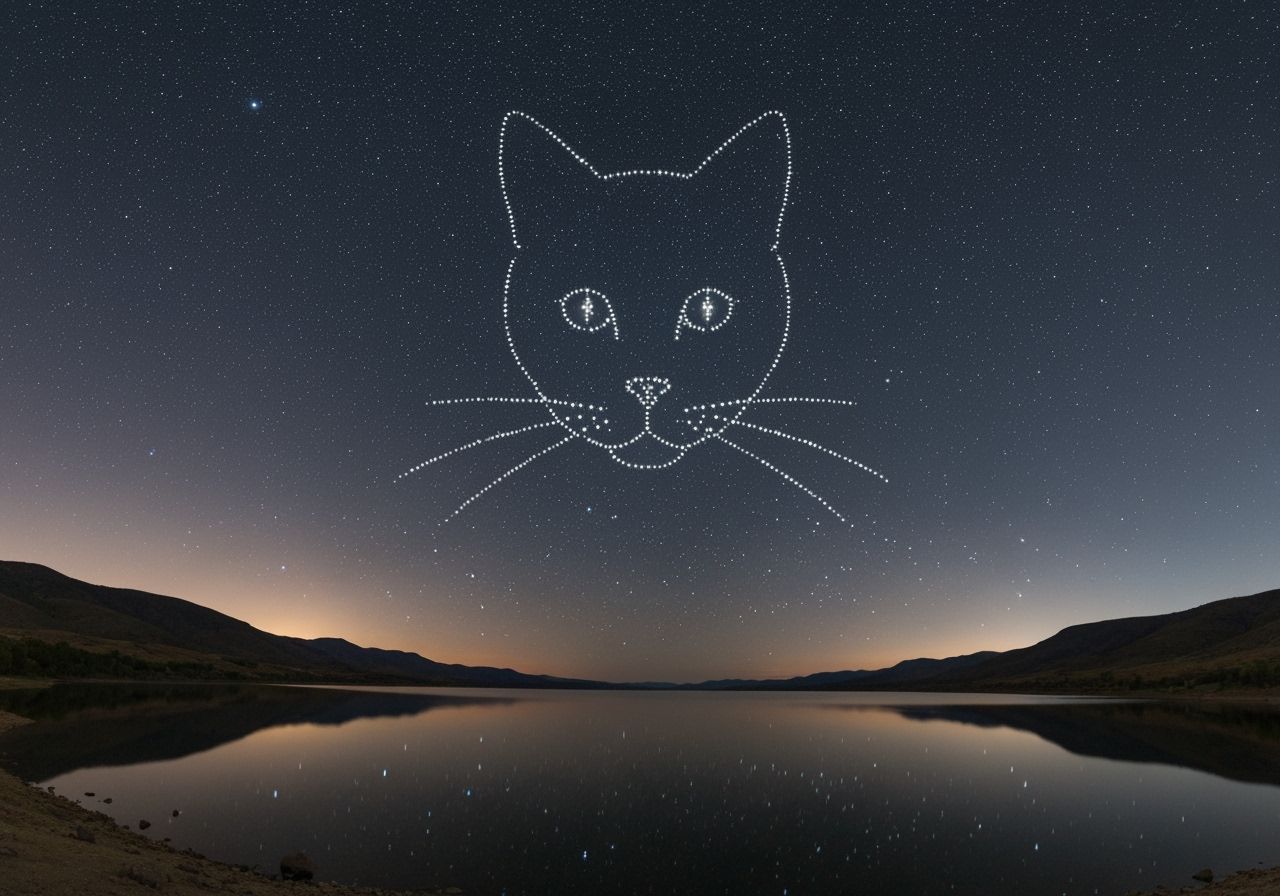 Cat Constellation Reflected in Starry Lake