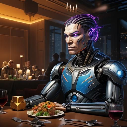 Robot Dinner in Hyperrealistic Concept Art