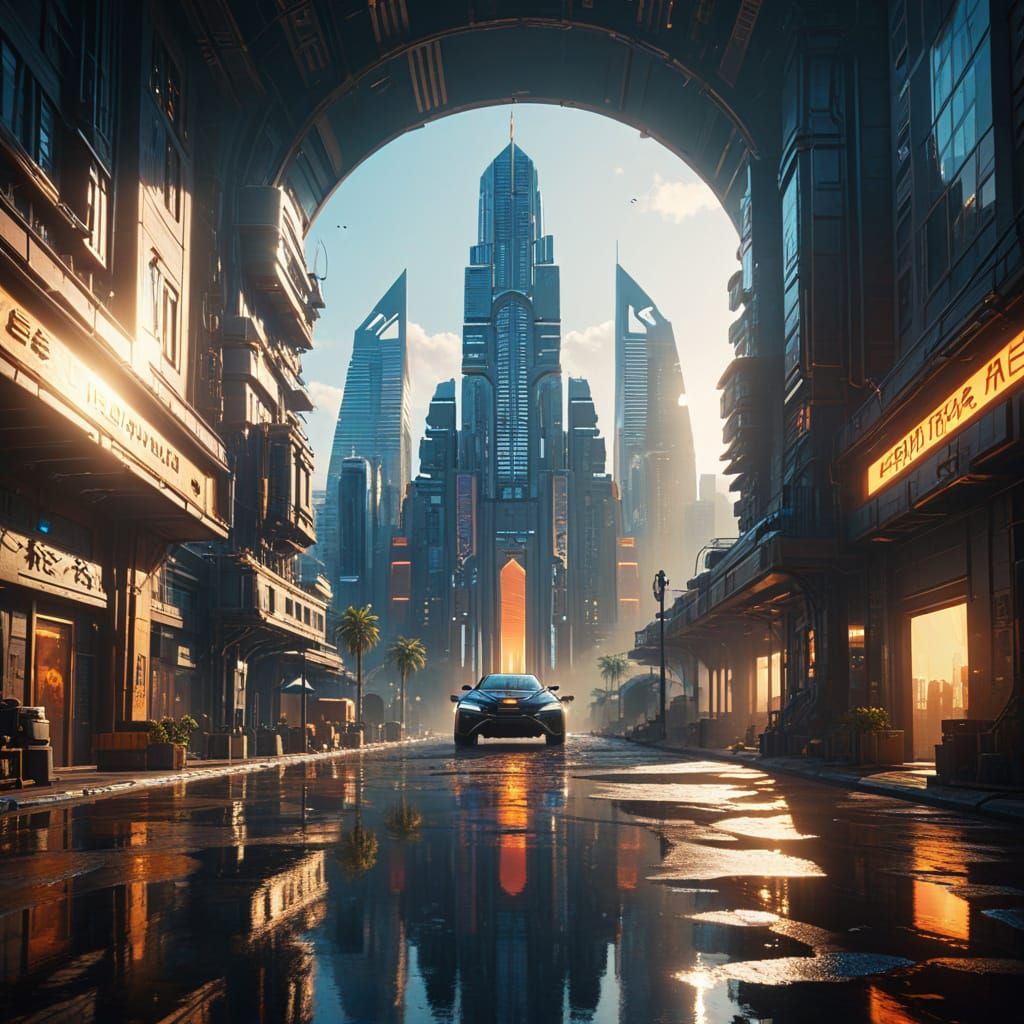 Utopian Metropolis Radiates Elegance in Morning Light