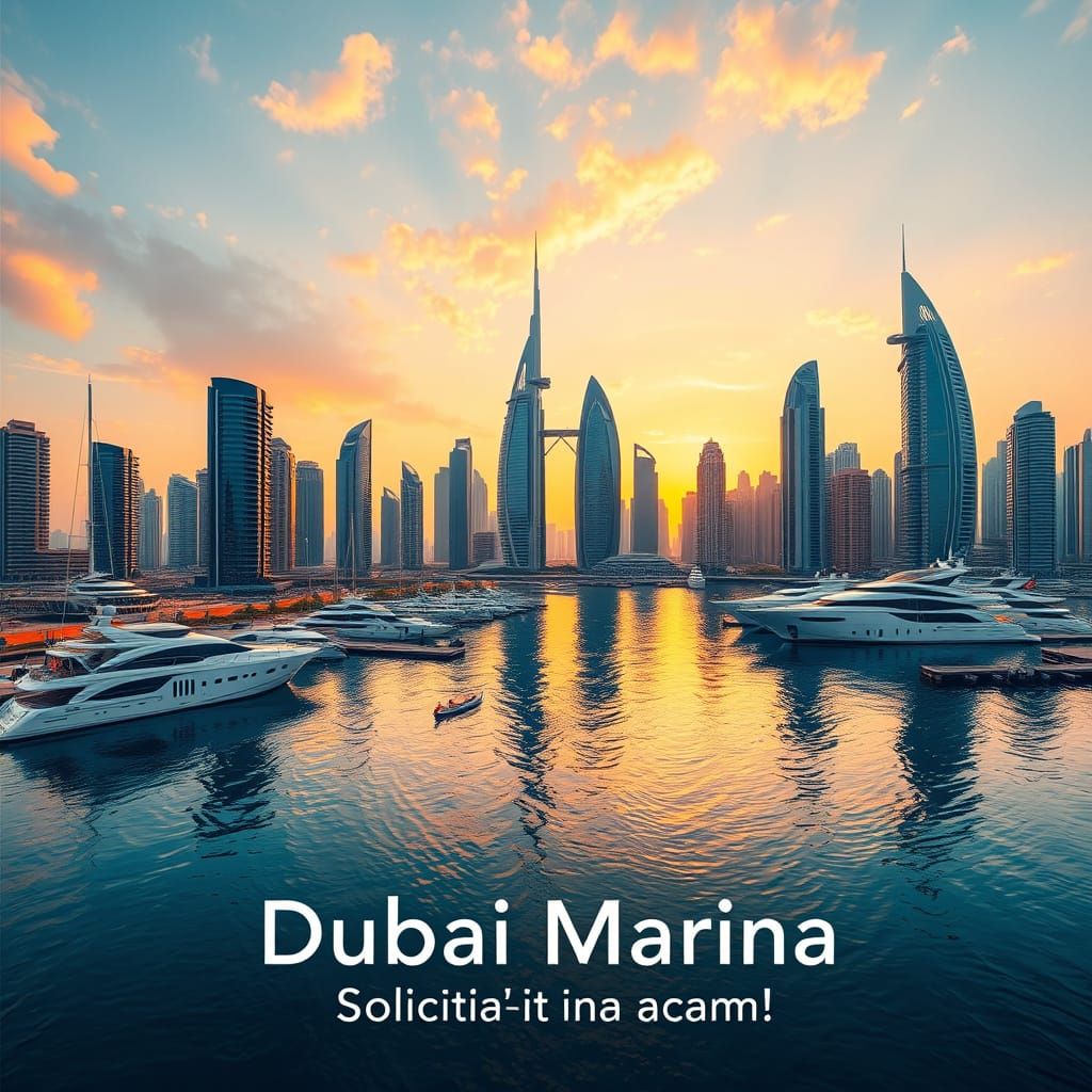 Surreal Dubai Marina Sunset with Glittering Skyscrapers and ...