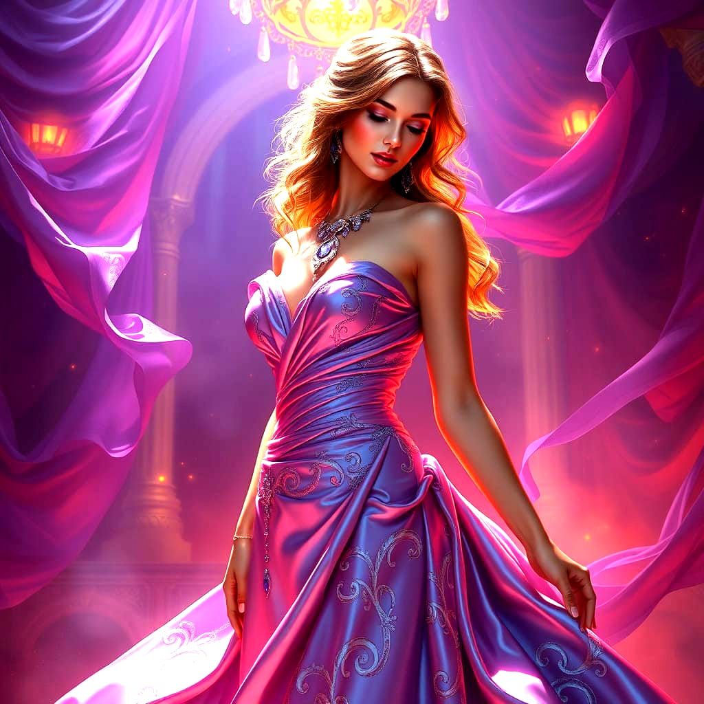 Stunning Satin Evening Gown in Deep Fantasy Colors