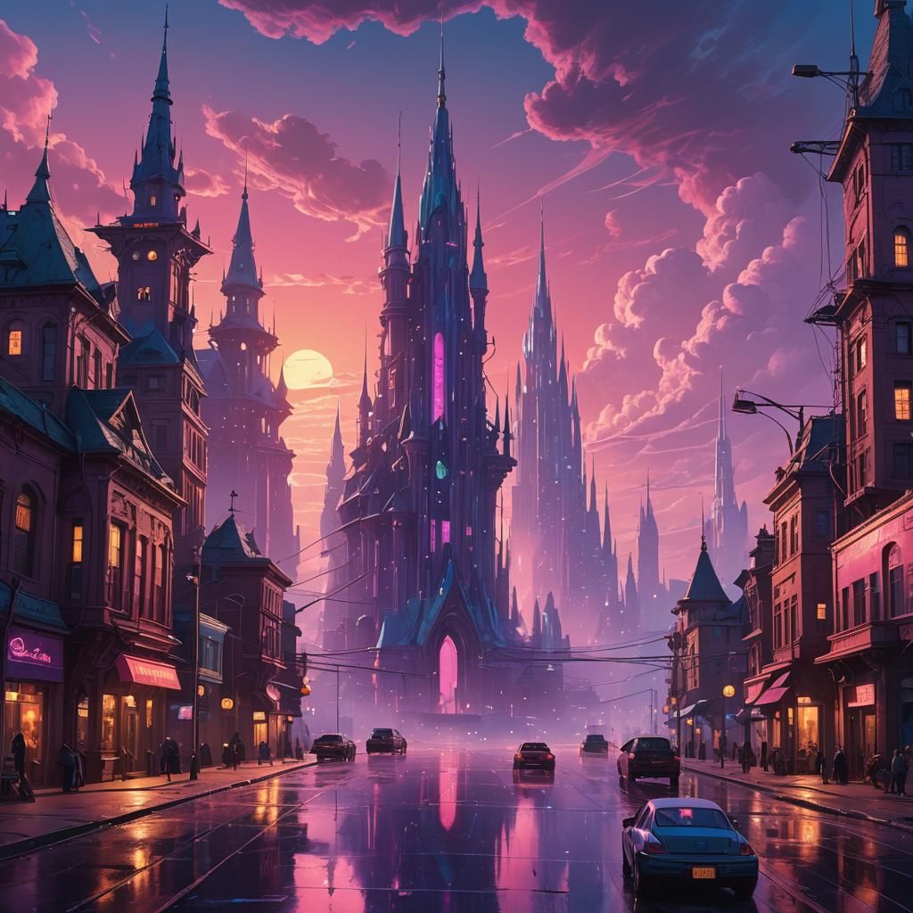 Majestic Fantasy City at Sunset: Digital Matte Painting