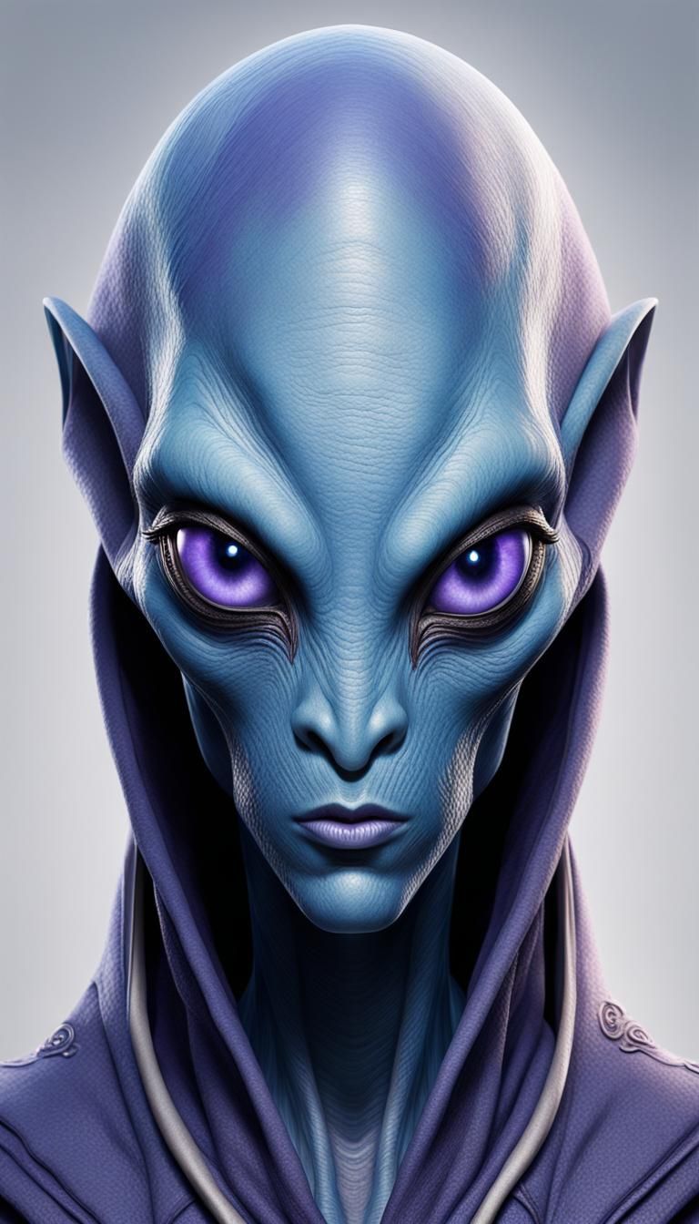 Arcturian Alien with Blue Skin and Violet Eyes