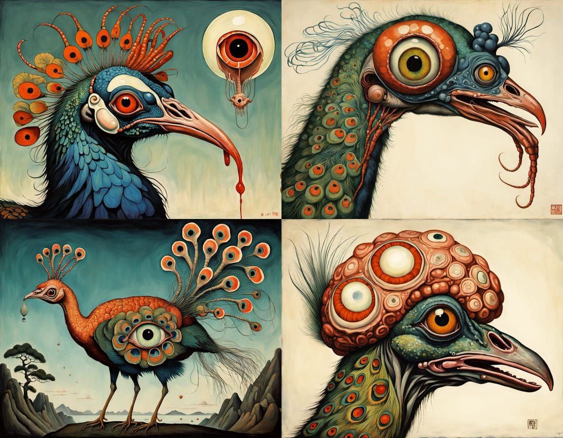 Ukiyo-e Peacock Prawn Hybrid with Basset Hound Body - Surrea...