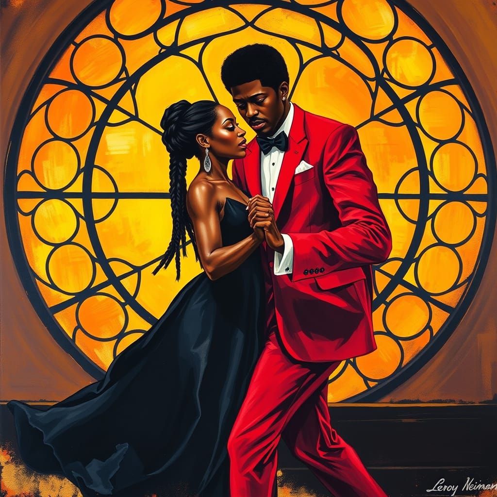 Couple Dancing Before Stained Glass, Neiman Style