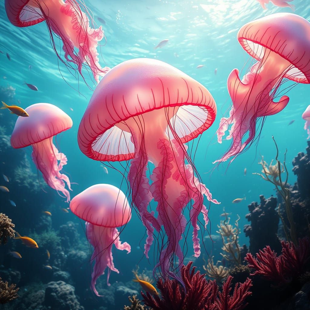 Ethereal Jellyfish Dance in Crystal Clear Tropical Waters