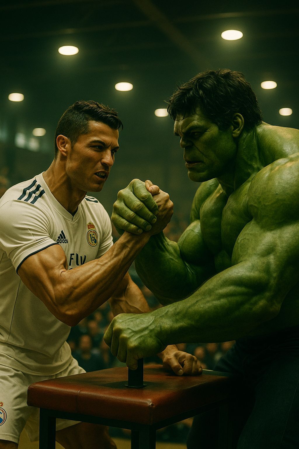 Ronaldo and Hulk Wrestling in Gym: Cinematic Still