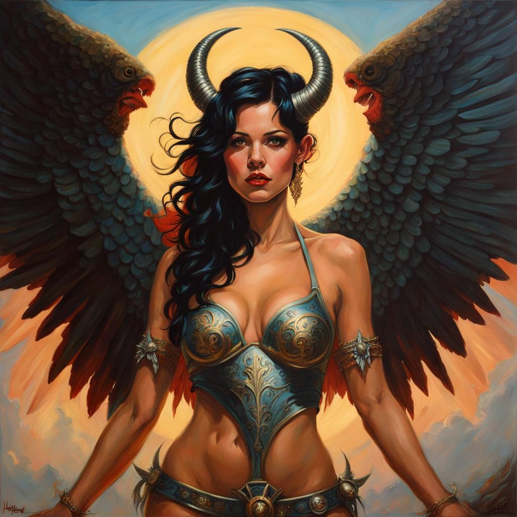 Halsey as Angel Devil in Fantasy Oil Painting