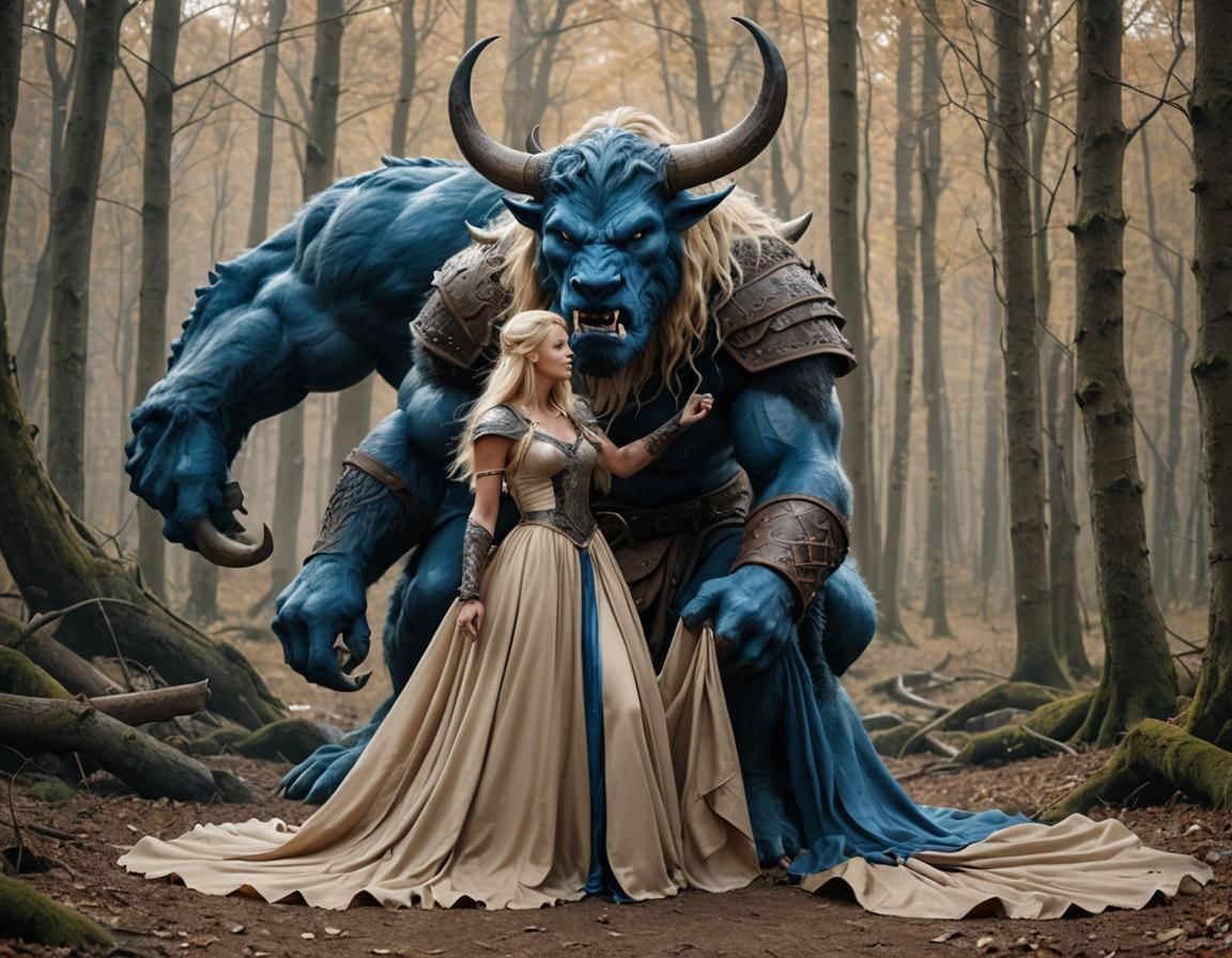 Blue Beast Devouring a Viking Girl: Photorealistic HD