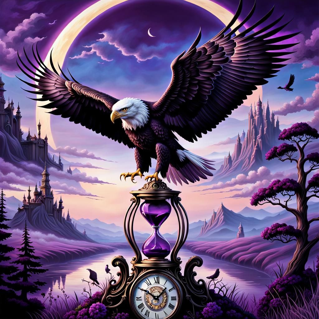 Majestic Eagle with Hourglass in Gothic Style