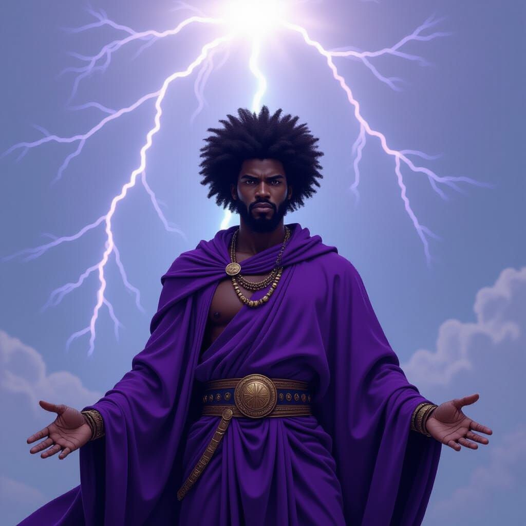 African Warrior God Amidst Lightning Sky