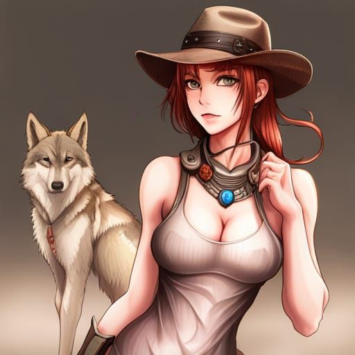Anime Cowgirl Portrait in Cyberpunk Style