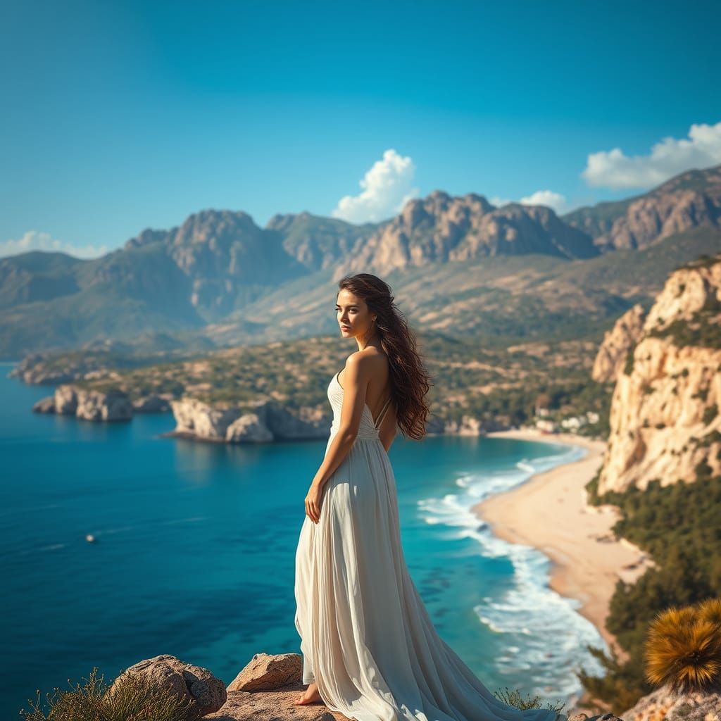 Elena on Cyprus Shores in Futuristic Rustic Style