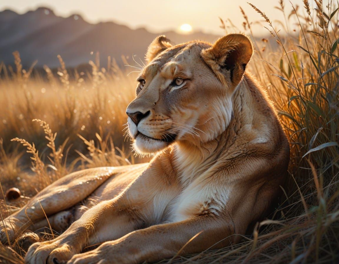 Lioness in Golden Light: Watercolor and Geometry