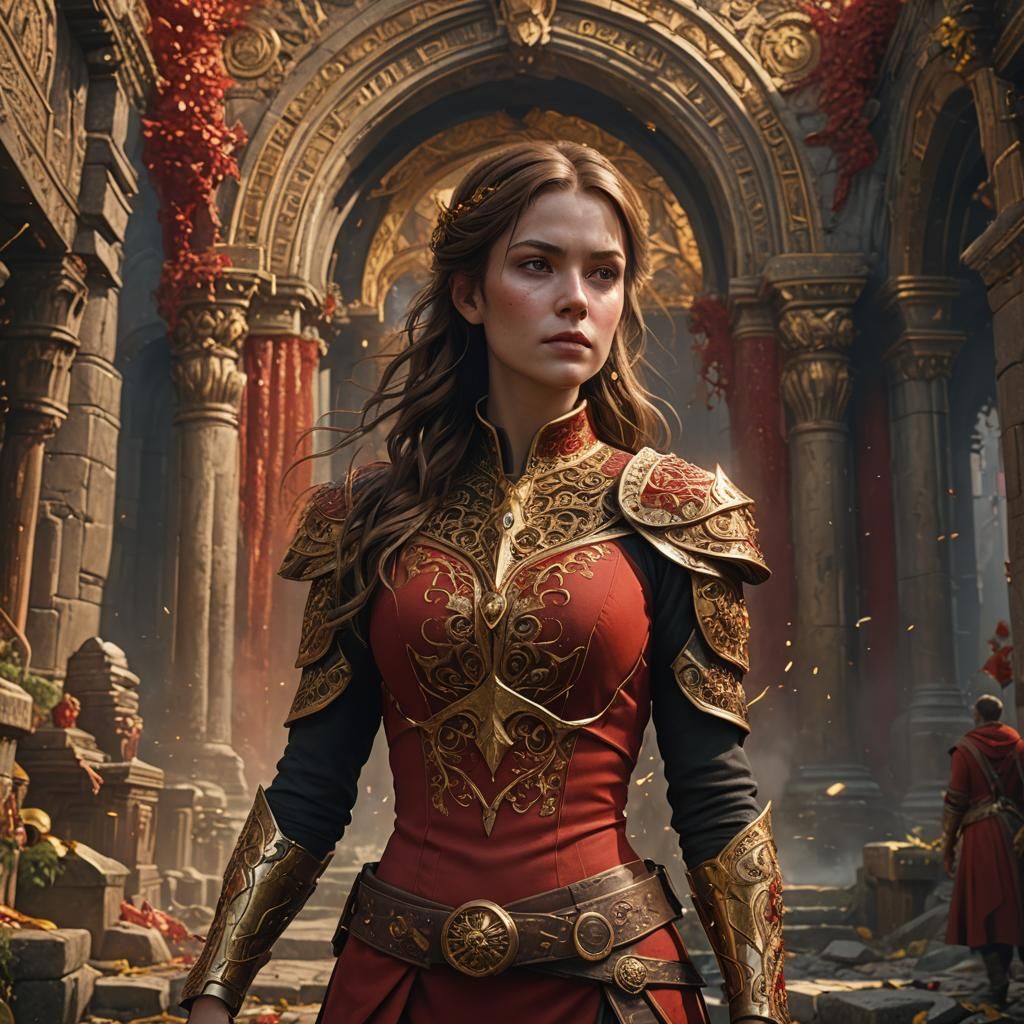 Woman in Red and Gold: Detailed Matte Painting