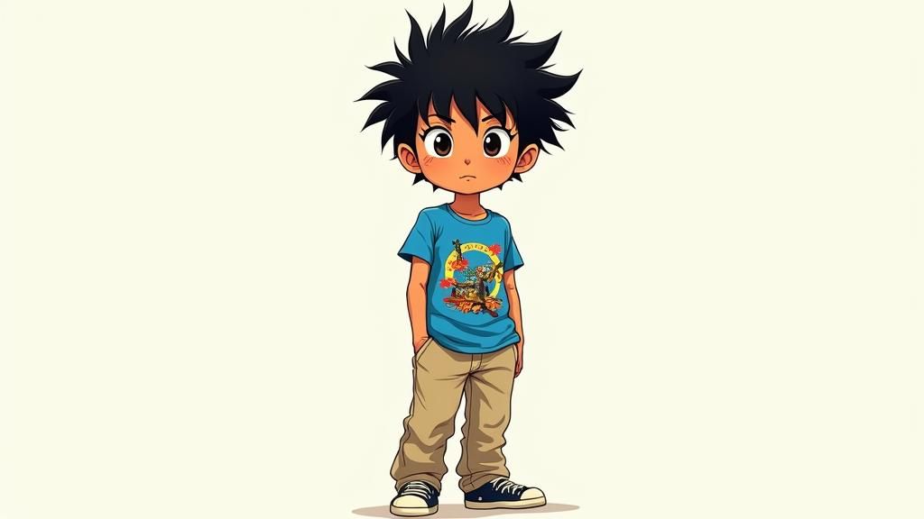 Anime Style Indian Boy Character Illustration