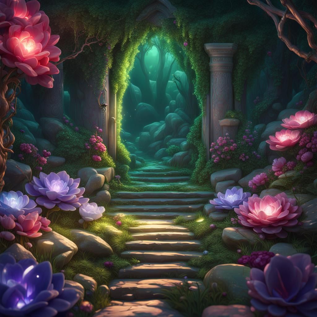 Gem Blossom Secret Garden in Detailed Matte Painting