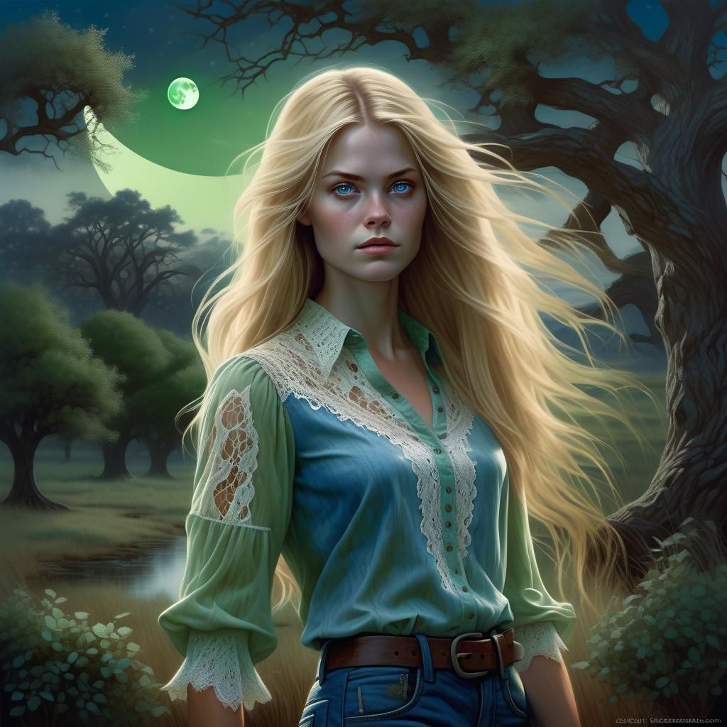 Modern beautiful woman in a mystic World