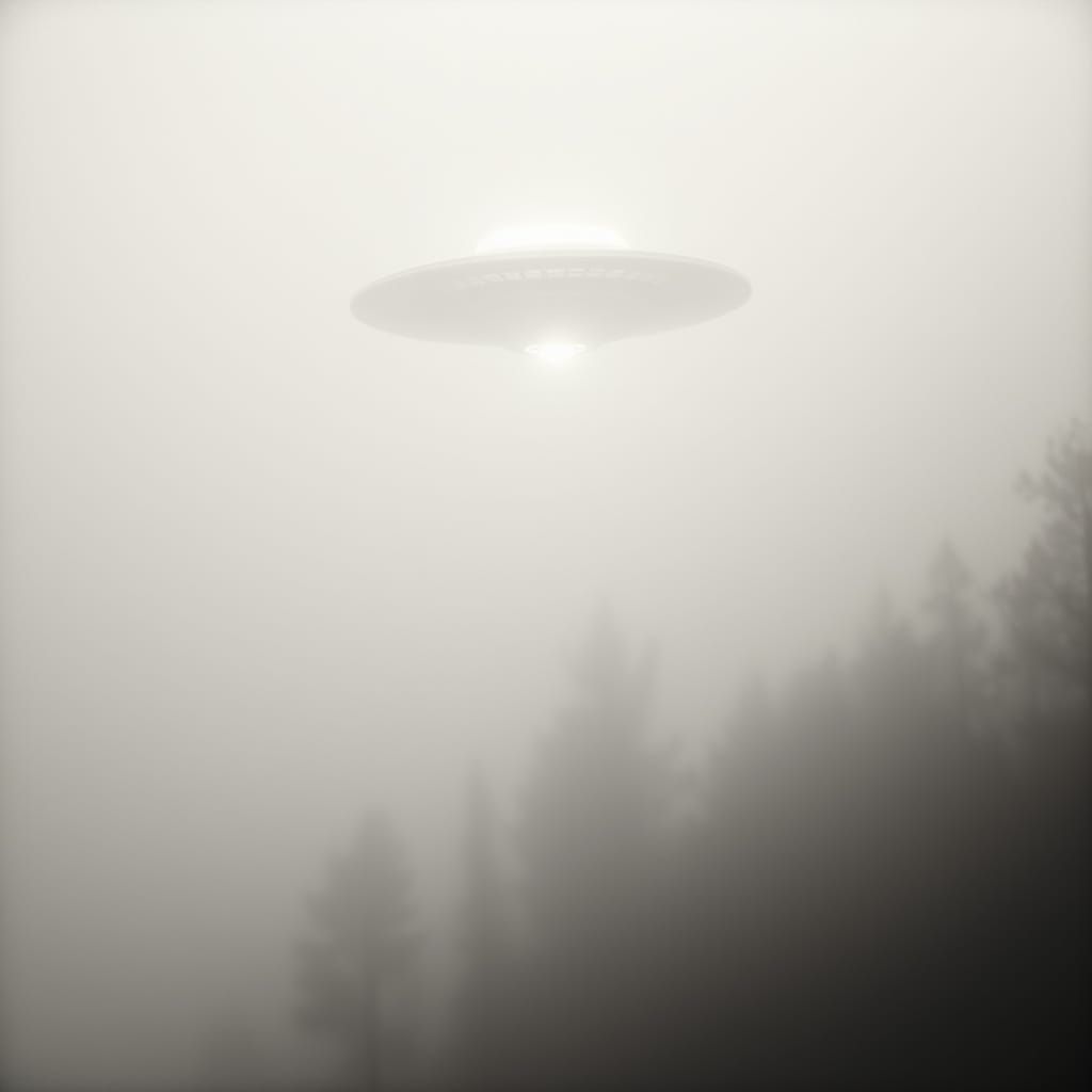 Misty UFO Photograph in Victorian-Inspired Black and White