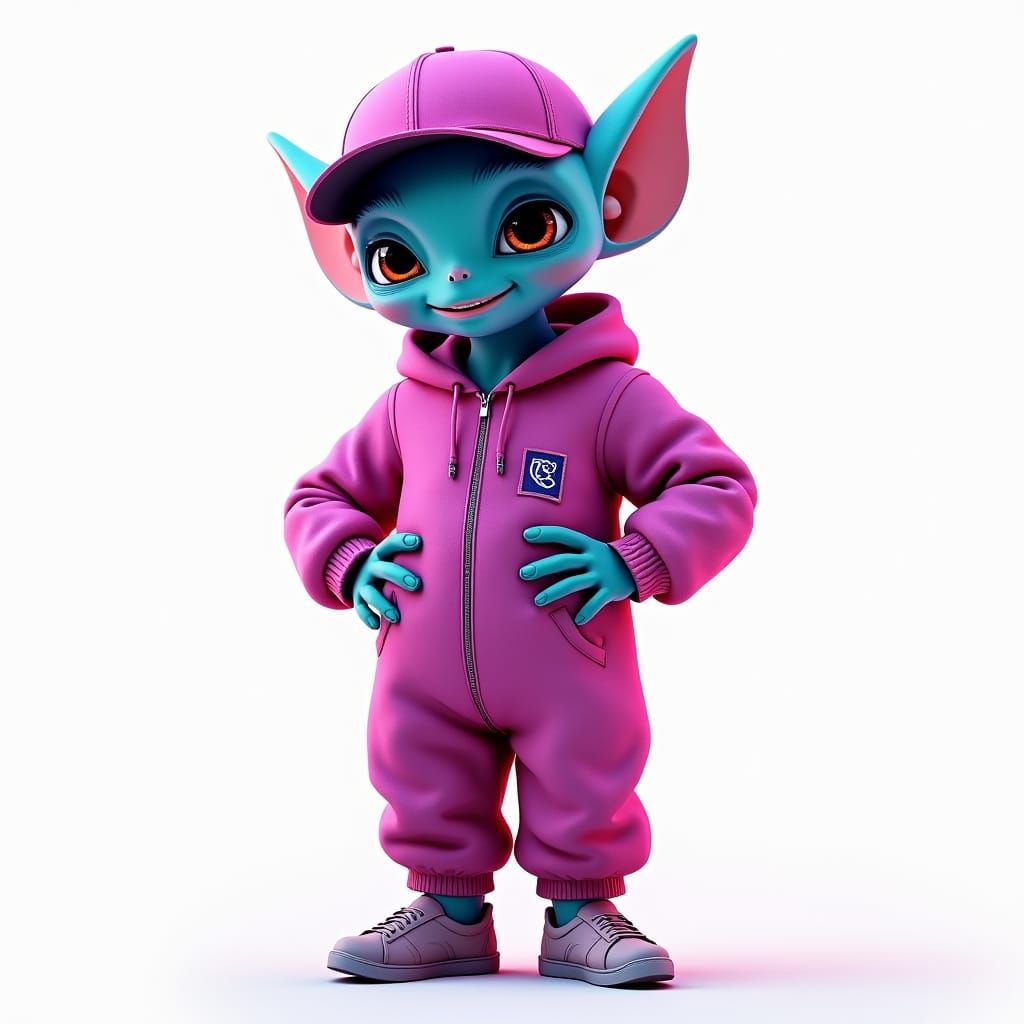 Joyful Alien in Jumpsuit with Baseball Cap