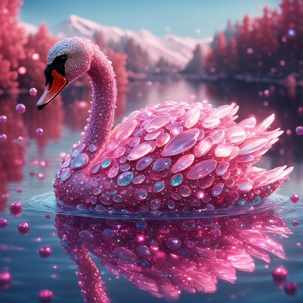 Sparkling Pink Swan Digital Art Portrait