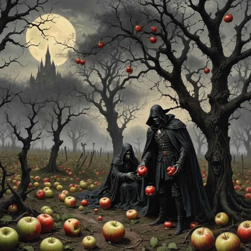 Gothic Horror: Poison Apple Orchard in Doré Style