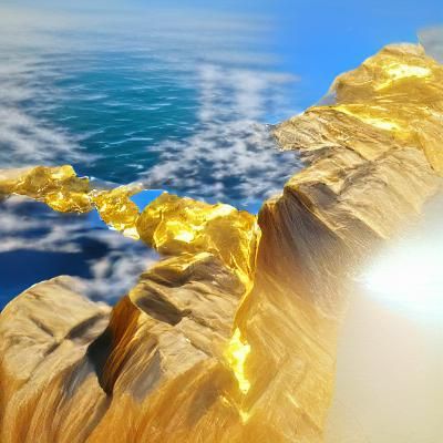 Hyperrealistic Golden Cliff Over Blue Sea