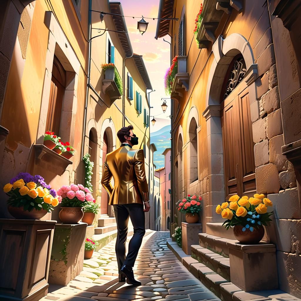 Italian Alleyway Concept Art in Golden Light