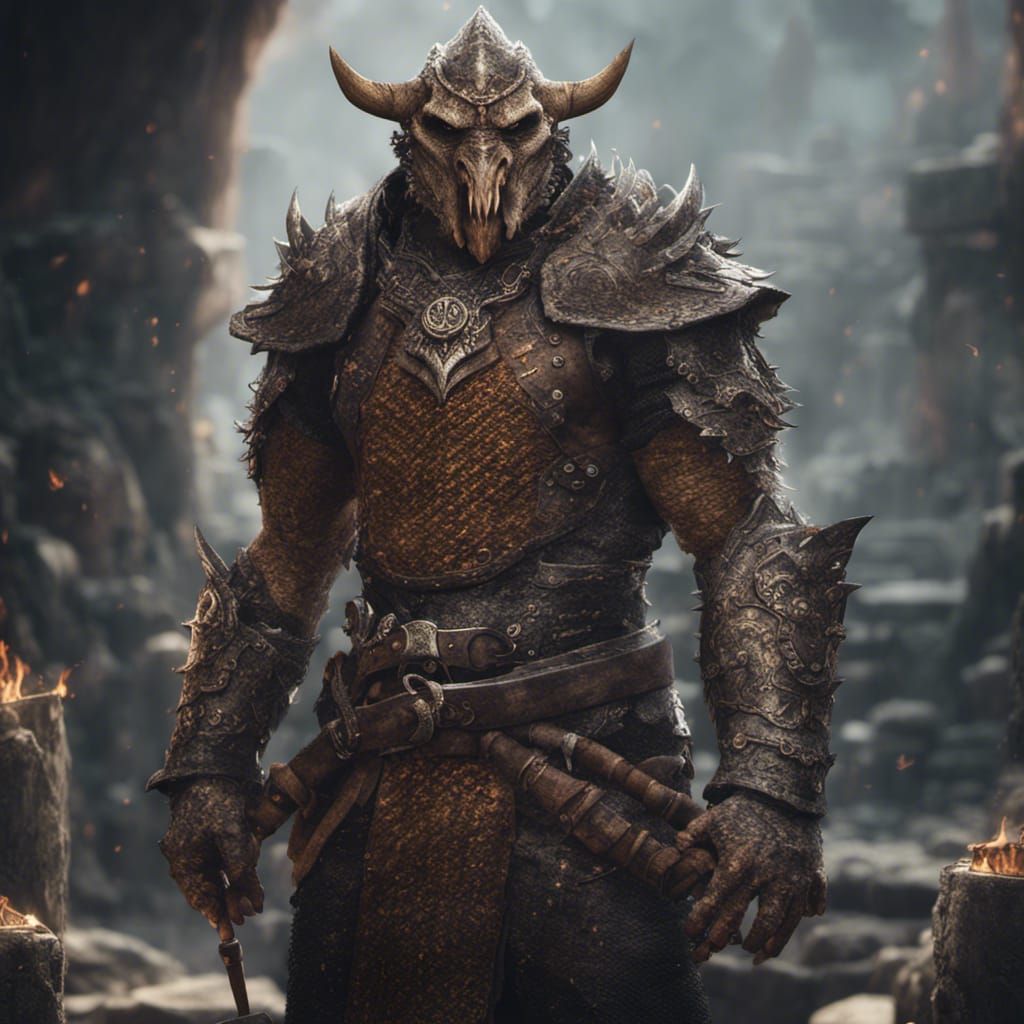 Dragonborn Barbarian in Chainmail: Fantasy Concept Art