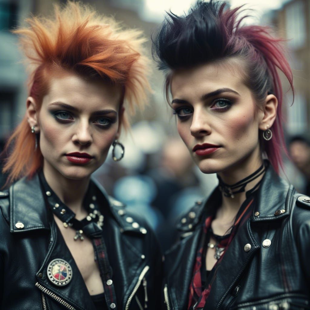 Hyperrealistic 80s Punk Girls Posing in London