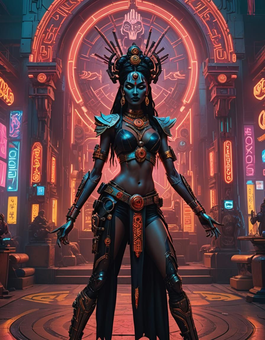 Cyberpunk Kali Strikes a Pose at Tantric Temple