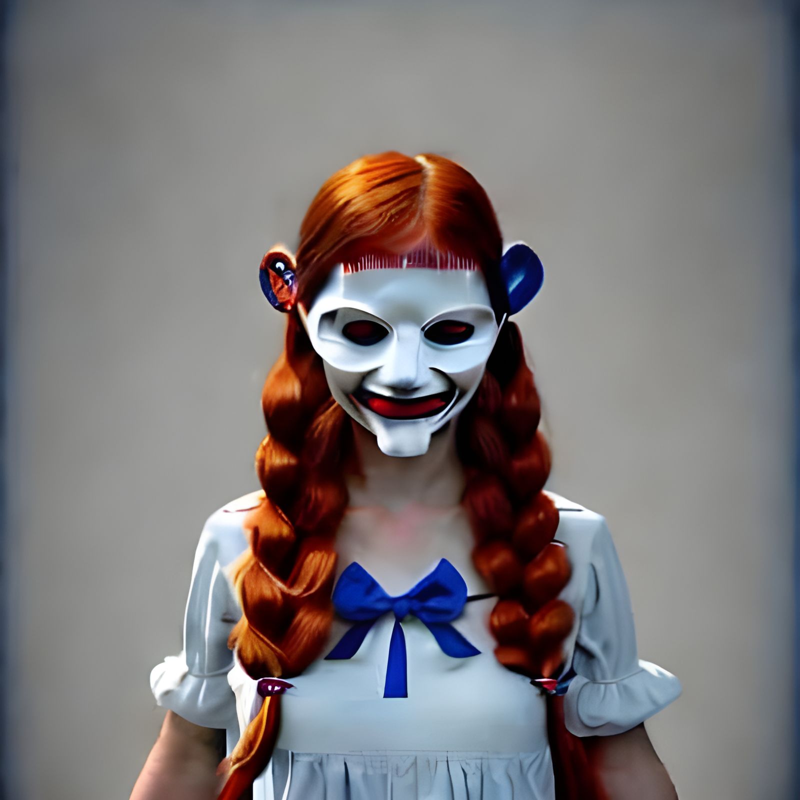Red-Haired Girl with Mask: 3D Digital Art