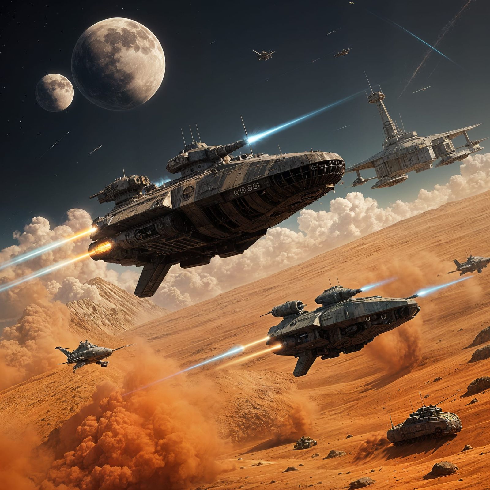 Futuristic Hovercraft Battle on Dusty Red Planet