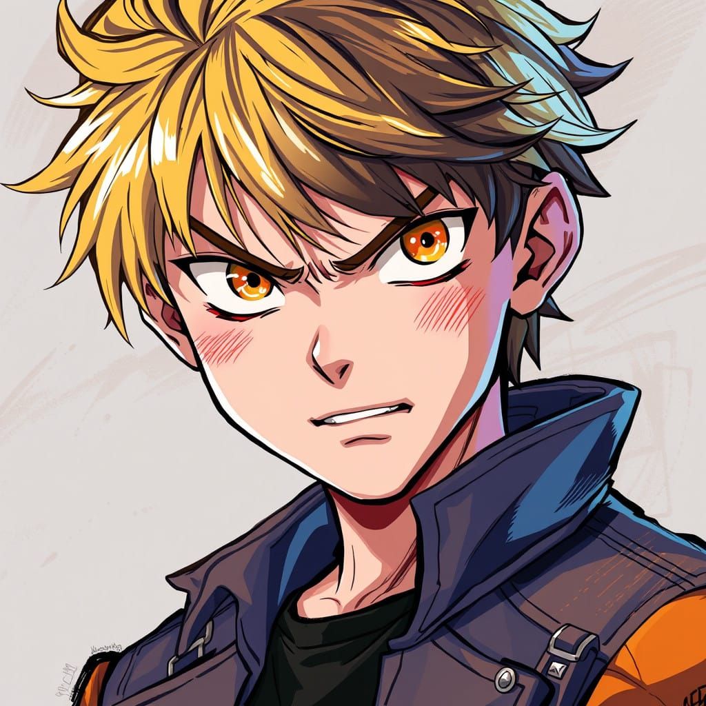 Anime-Inspired Teen with Fierce Expression