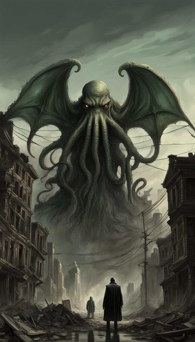 Lovecraftian Cthulhu Looms Over Ruined City
