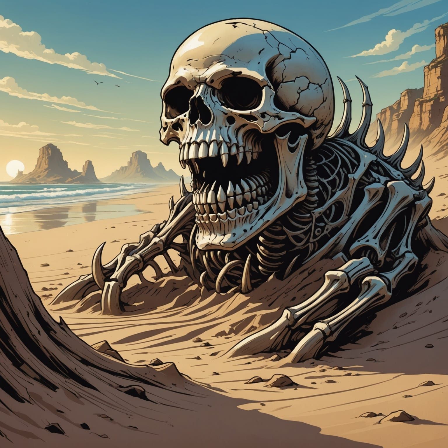 Skeleton Monster Jaw Rising: Comic Book Art