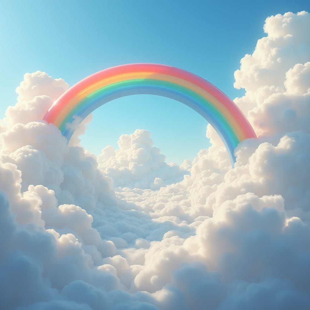 Rainbow Bridge with Ethereal Clouds, Digital Art