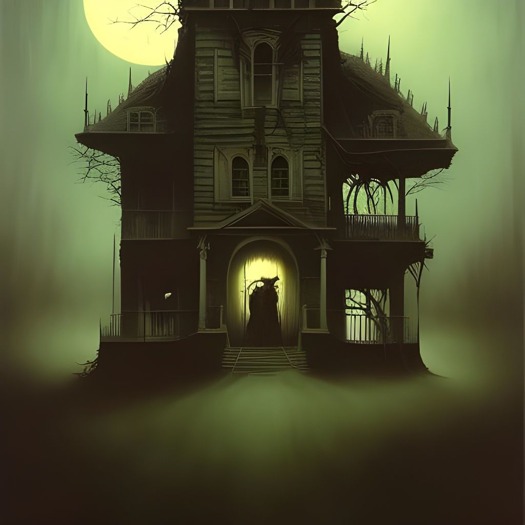 Ethereal Haunted House Under Full Moon