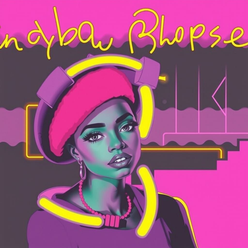 Black Woman in Raspberry Beret, Synthwave Style