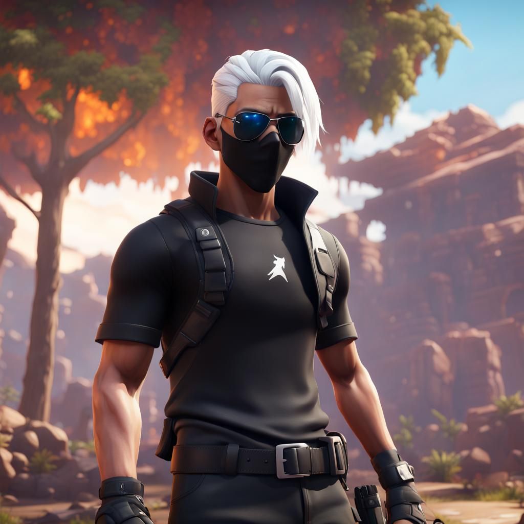 Fortnite-Style Boy with White Hair and Black Outfit