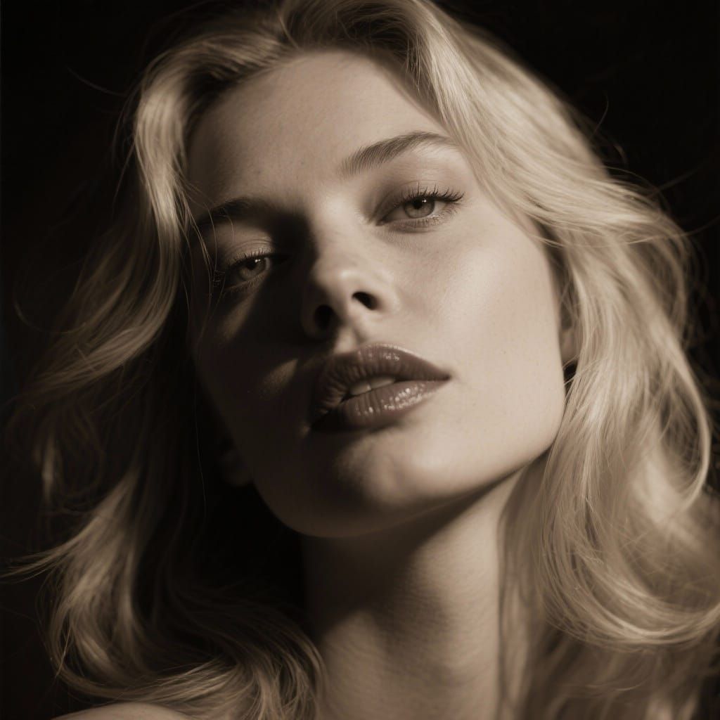 Sepia Noir Portrait: Woman's Face in Dramatic Light