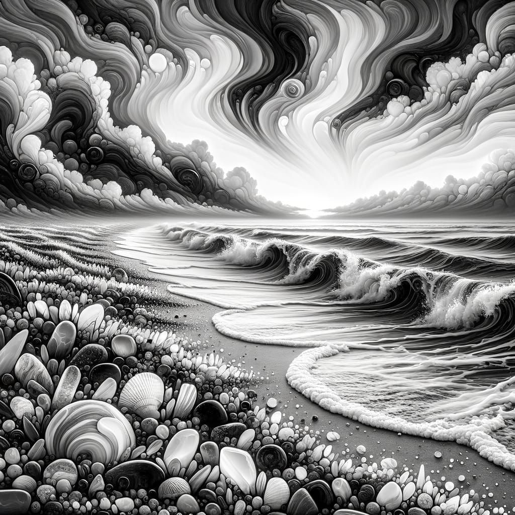 Spectacular Black and White Beach Scene at Dusk