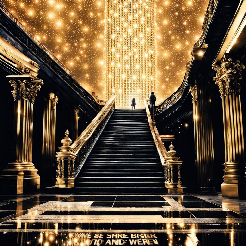 Surreal Stairway to Heaven with Gold Glitter